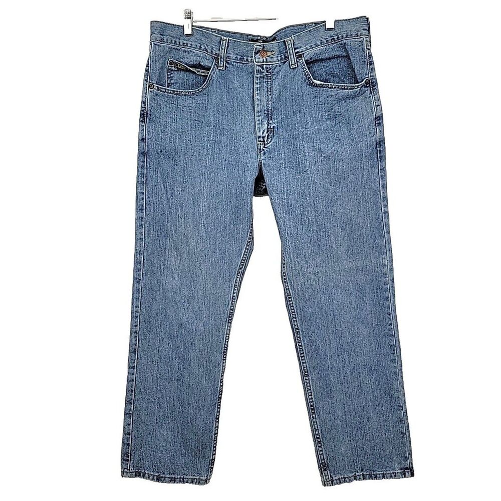 Lee Mens Jeans Size 38x30 Regular Fit Straight Leg Light Blue Wash Nice